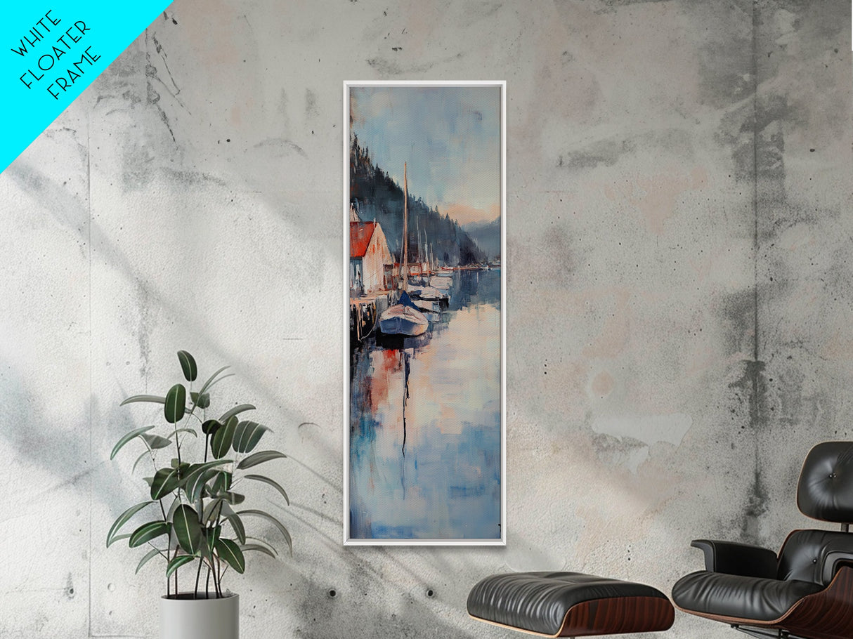 Harbor Boats, Nantucket painting, seascape painting, lake Tahoe art, rustic wall art, gift idea for her, Canvas Print, living room art