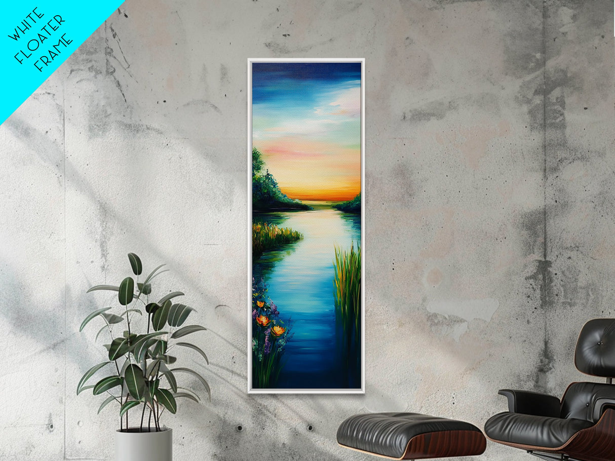 Sunset Lake, Smoky Mountain Art, Moody Art, Panoramic Art, Above Couch Art, Coastal Wall Art, Tall Narrow Art, Canvas Print