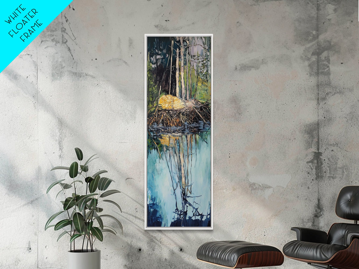 Forest Reflection, Moody Art, Landscape Painting, Pine Tree Art, Wabi Sabi Art, Smoky Mountain Art, Framed Canvas Print, Rustic Wall Art