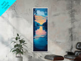 Sunset reflection, lake painting, landscape art, smoky mountain art, wabi sabi art, vertical wall art, framed canvas print, moody art