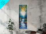 Autumn Forest Path, forest at dusk painting, birch tree painting, moody art, landscape painting, vertical wall art, Canvas Print