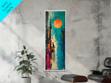 Lone Howl, southwest wall art, desert painting, moon oil painting, silhouette painting, rustic art, teal wall art, Canvas Print