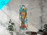 Koi fish painting, colorful fish art, nautical decor, rustic art, coastal cowgirl wall art, tall narrow art, canvas print