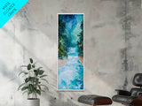 Waterfall Serenity, coastal landscape art, zen wall art, framed canvas print, wabi sabi art, tall narrow art, rustic decor
