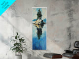 Island Reflection, pine tree art, lake Tahoe art, framed canvas print, nature painting, rustic art, above bed wall art