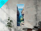 Seaside Escape, Blue Waters, Cliffside View, Canvas Print, coastal wall art, nautical decor, above bed wall art, seascape painting