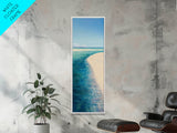Tropical Shoreline, coastal painting, ocean landscape, blue and green wall art, framed canvas print, nautical decor, seascape art