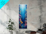 Deep Sea Coral, dolphin painting, ocean wall art, marine life art, framed canvas print, nautical decor, blue and green wall art