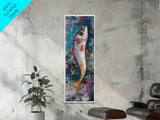 Fish Art, koi fish painting, fly fishing art, trout art, coastal decor, blue and green wall art, Canvas Print, living room art