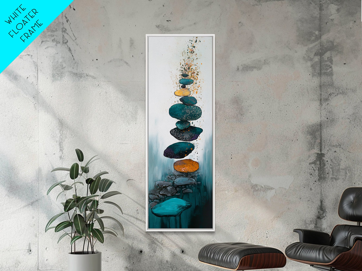 Zen Stones, minimalist art, zen wall art, wabi sabi art, sage green wall art, extra wide art, tall narrow art, Canvas Print, boho art
