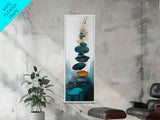 Zen Stones, minimalist art, zen wall art, wabi sabi art, sage green wall art, extra wide art, tall narrow art, Canvas Print, boho art