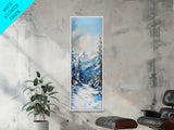 Snowy Mountain Path, winter landscape painting, mountain painting, pine tree art, rustic wall art, framed canvas print