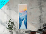 Sunset Over Mountains, pink orange wall art, mountain painting,  framed canvas print, extra wide art