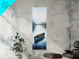 Blue Canoe on Lake, lake Tahoe art, nautical wall art, rustic decor, farmhouse art, framed canvas print, above sofa art