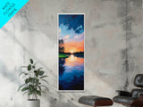 Lake Sunset, Reflections, Moody Art, Framed Canvas Print, Coastal Landscape Art, Horizontal Wall Art, Above Sofa Art