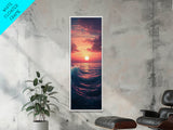 Tropical Sunset, Palm Trees, Ocean Waves, Framed Canvas Print, Coastal Painting, Nautical Decor, Extra Wide Art, Panoramic Art