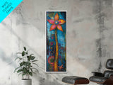 Vibrant Flower, botanical prints, pink orange wall art, boho art, whimsical art, tall narrow art, framed canvas print