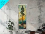 Tall Pine, wabi sabi art, rustic decor, pine tree art, nature inspired, farmhouse art, framed canvas print, above bed art