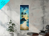 Tropical Sunset, palm tree painting, Hawaii art, ocean waves, coastal wall art, nautical decor, framed canvas print