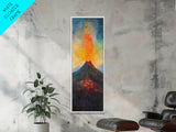 Erupting Volcano, landscape painting, moody art, fiery art, dramatic wall art, southwest wall art, framed canvas print, rustic decor