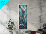 Vibrant Whale, Whale Painting, Coastal Decor, Nautical Wall Art, Blue and Green Wall Art, Skinny Wall Art, Framed Canvas Print