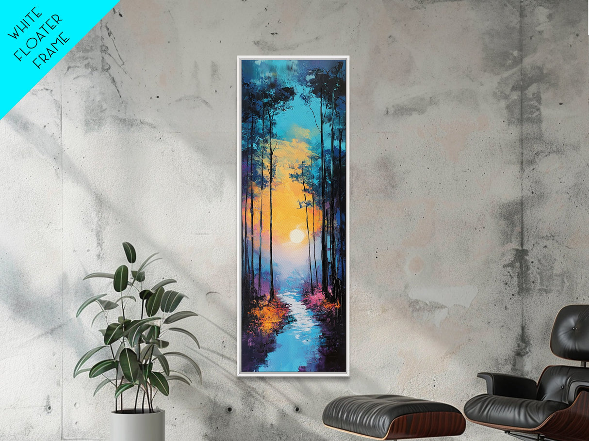 Forest Moon, moody art, framed canvas print, forest at dusk painting, pine tree art, above bed wall art, rustic decor, wall decor