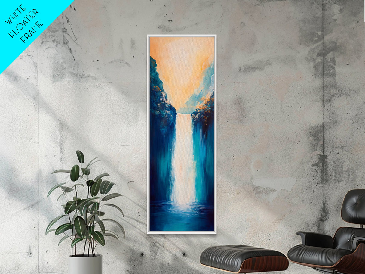 Waterfall Painting, Blue and Green Wall Art, Nature Landscape, Vertical Wall Art, Coastal Decor, Canvas Print, Gift Idea, Boho Art