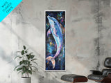 Cosmic dolphin, dolphin painting, ocean wall art, nautical painting, whimsical art, blue and green wall art, framed canvas print