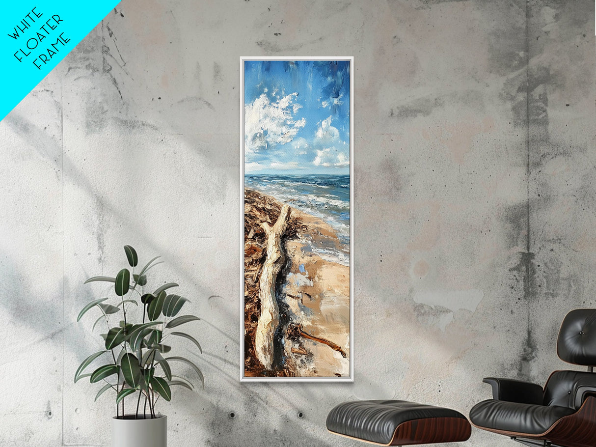 Driftwood beach, coastal landscape art, seascape painting, nautical decor, lake Tahoe art, framed canvas print, rustic wall art
