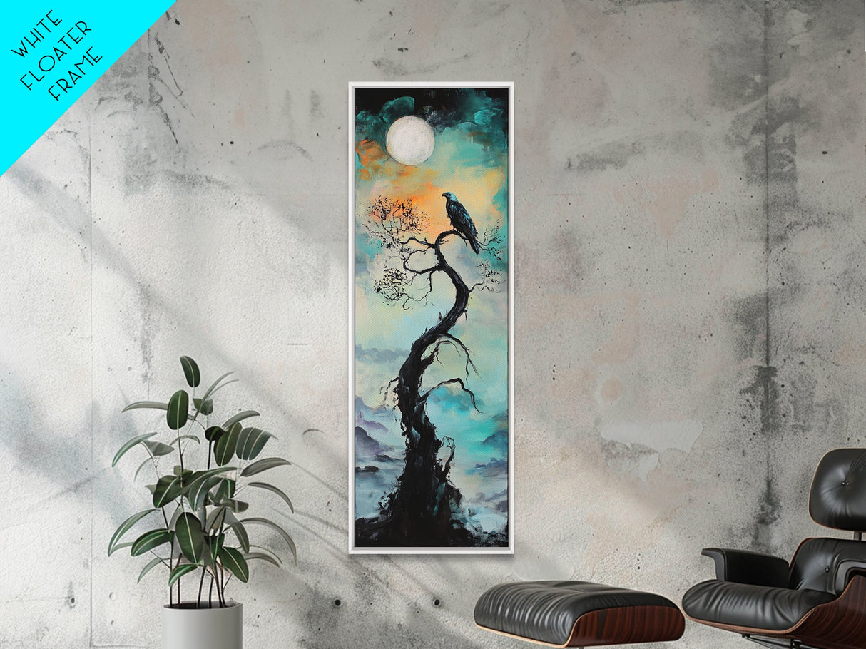 Raven Moon, dark angels wall art, framed canvas print, moody art, witch painting, gothic art, above bed wall art, celestial painting