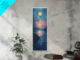 Moonlit Lake, moon oil painting, framed canvas print, landscape painting, lake Tahoe art, moody art, tall narrow art, rustic wall art