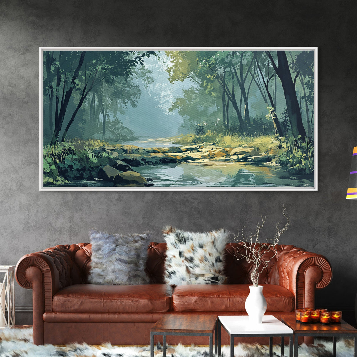 Misty Forest, Moody Art, Therapy Art, Joshua Tree Art, Landscape Painting, Wabi Sabi Wall Art, Nature Art, Framed Canvas Print