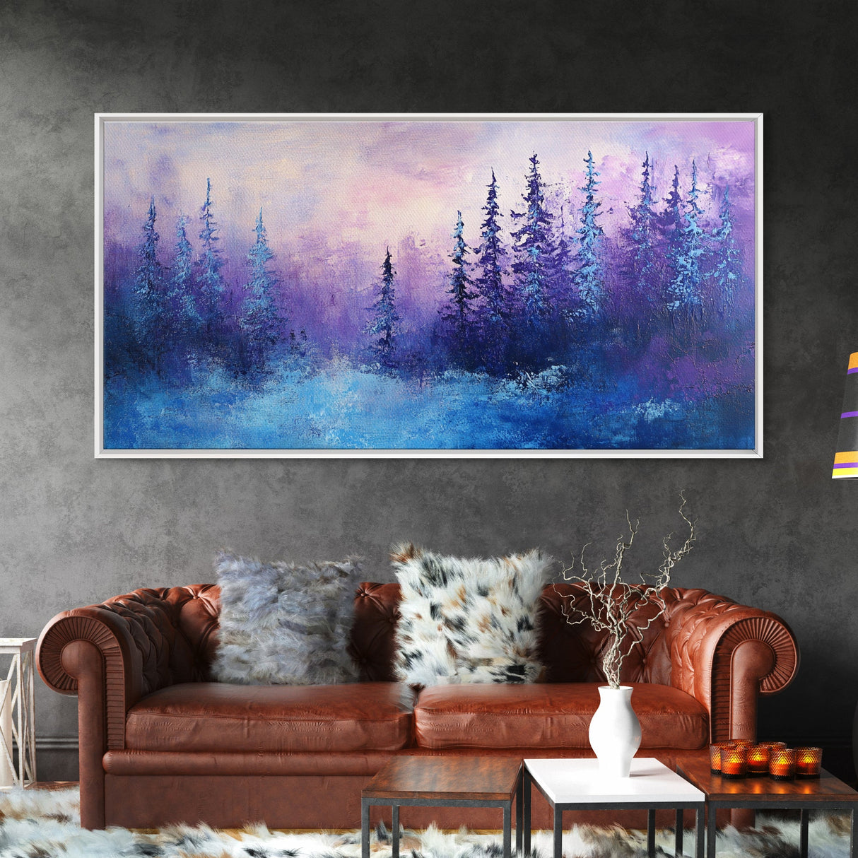 Forest at Dusk, Moody Art, Pine Tree Art, Smoky Mountain Art, Framed Canvas Print, Landscape Painting, Extra Wide Art