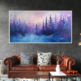 Forest at Dusk, Moody Art, Pine Tree Art, Smoky Mountain Art, Framed Canvas Print, Landscape Painting, Extra Wide Art