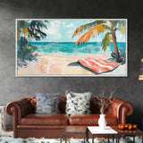 Palm Tree, Coastal Landscape Art, Tropical Beach Art, Nautical Decor, Ocean Painting, Framed Canvas Print, Extra Wide Art, Boho Art