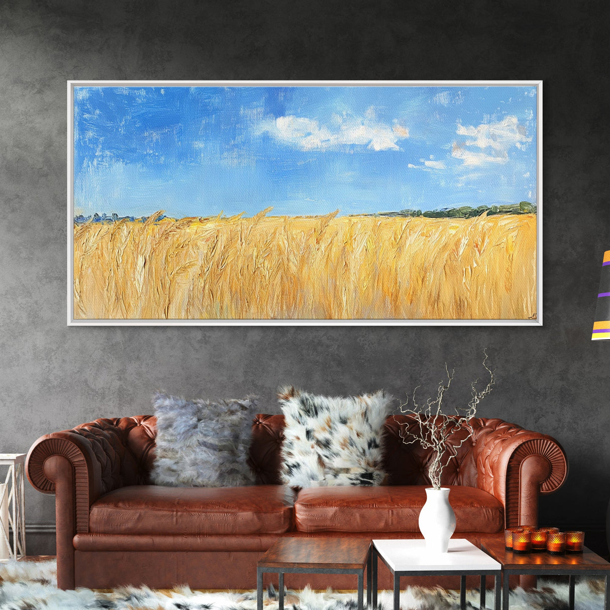 Wheat Field, landscape painting, farmhouse art, rustic wall art, extra wide art, bedroom art, framed canvas print, gift idea