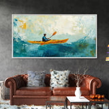 Kayaker at Sea, Canvas Print, fisherman painting, coastal painting, seascape painting, nautical decor, surf wall art, extra wide art