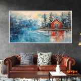 Red Cabin Painting, Lake Tahoe Art, Rustic Wall Art, Barn Landscape Oil Painting, Framed Canvas Print, Above Couch Art, Bedroom Art