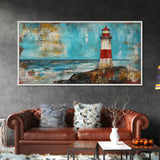 Red Lighthouse, nautical painting, coastal wall art, beach house decor, ocean painting, framed canvas print, above couch art