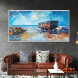Rustic Wagon, coastal landscape art, framed canvas print, vintage horse art, farmhouse art, extra wide art, panoramic painting