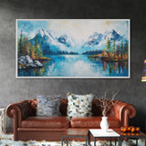 Snowy Peaks, mountain painting, framed canvas print, landscape painting, extra wide art, rustic wall art, above bed wall art