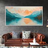 Sunset Lake, lake Tahoe art, framed canvas print, pink orange wall art, horizontal wall art, seascape painting, coastal decor