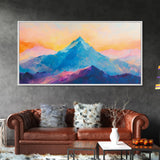 Blue Mountain, Sunset Landscape, Panoramic Art, Canvas Print, Mountain Painting, Pink Orange Wall Art, Extra Wide Art, Living Room Art
