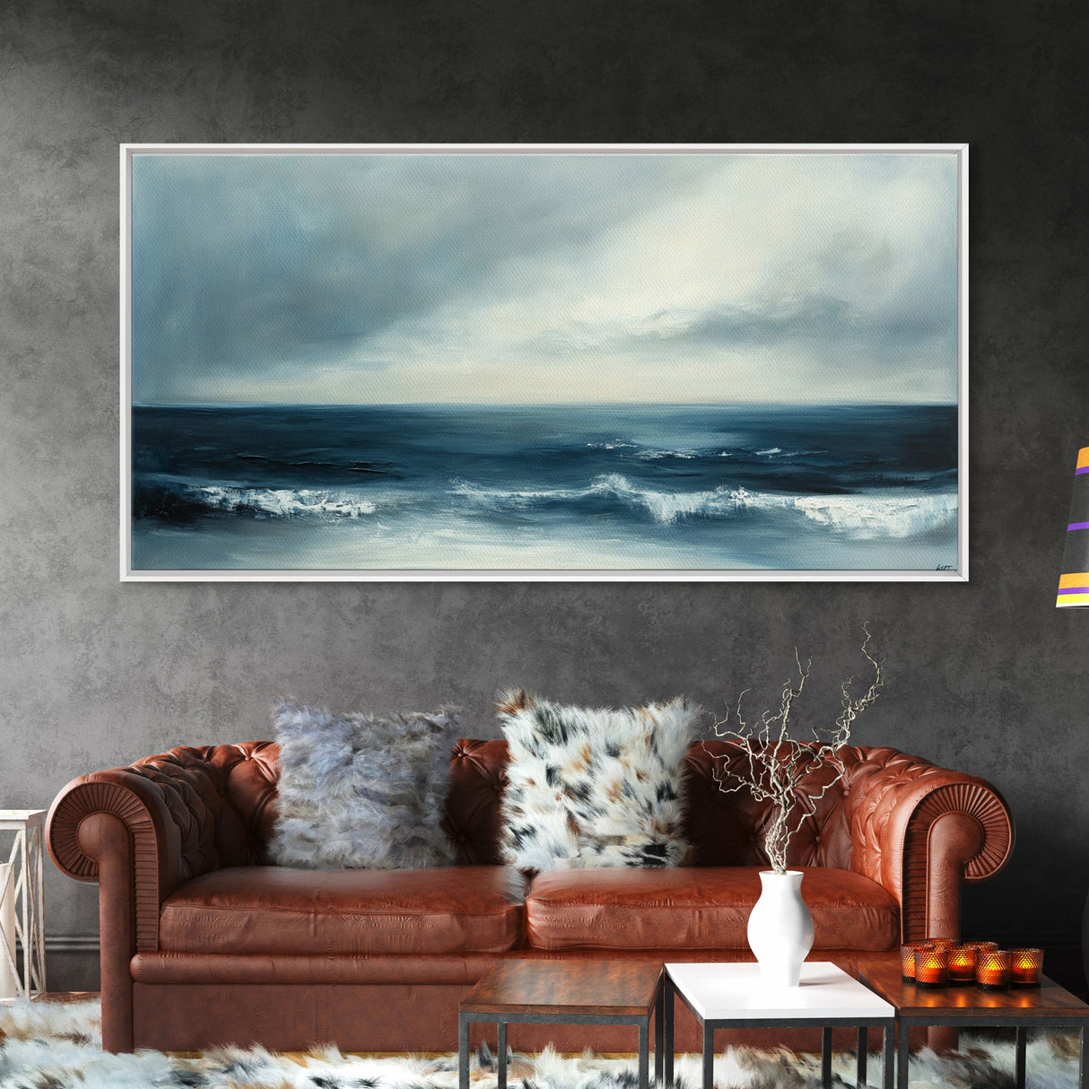 Moody Seascape, Dark Ocean, Panoramic Art, Canvas Print, Nautical Painting, Coastal Landscape Art, Extra Wide Art, Above Sofa Art