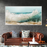 Ocean Wave, Beach Splash, Panoramic Art, Framed Canvas Print, Surf Wall Art, Nautical Decor, Coastal Wall Art, Extra Wide Art