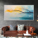 Cherry blossom painting, coastal decor, framed canvas print, minimalist art, abstract landscape, extra wide art, horizontal wall art