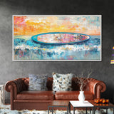 Coastal wall art, surf wall art, framed canvas print, extra wide art, nautical decor, vibrant painting, panoramic art, tropical art