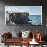 Ireland cliffs, coastal decor, ocean waves, Ireland painting, nautical wall art, framed canvas print, extra wide art, landscape painting