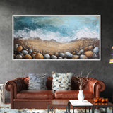 Oyster painting, coastal decor, framed canvas print, seascape painting, nautical wall art, extra wide art, textured beach painting