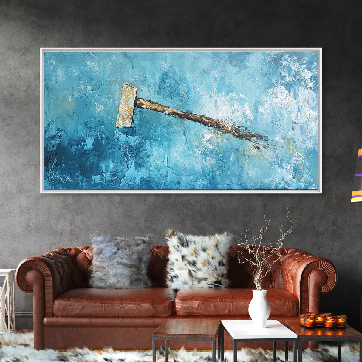 Wabi sabi art, minimalist art, framed canvas print, extra wide art, abstract painting, rustic wall art, textured blue wall decor
